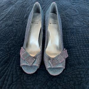 Stuart Weitzman bowover crystal peel toe heels